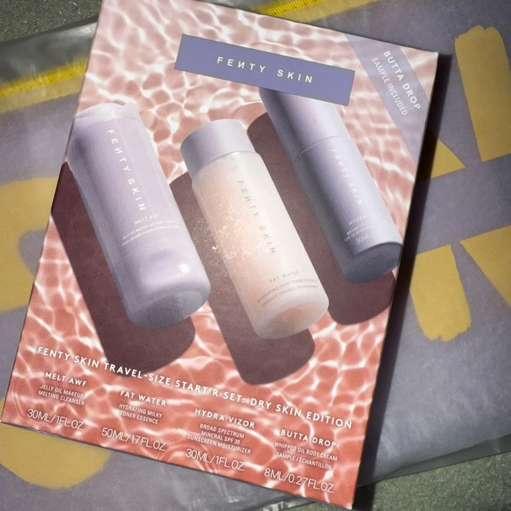 Fenty Skin Makeup bag & FENTY SKIN TRAVEL-SIZE START'R SET DRY SKIN EDITION. NIB